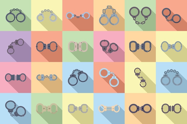 Handcuffs icons set flat vector police jail arrest prison