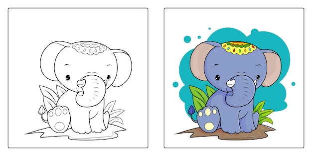 Handdraw cute little elephant coloring pages premium vector