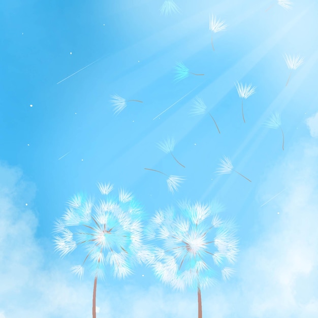 Handdrawing dandelion blue sky morning illustration mascot crayon