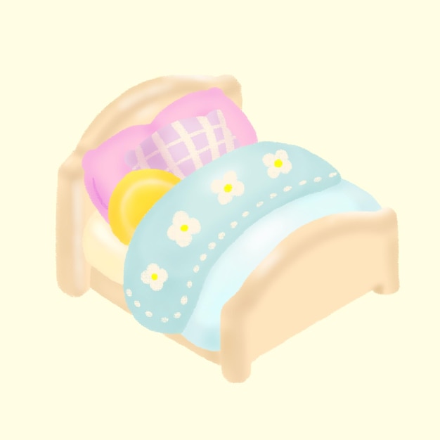 Handdrawing Slaapkamer Pastel Bed Meubilair Kleurrijke Illustratie Mascot Crayon