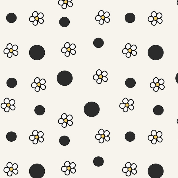 Handdrawn abstract chamomile flowers and circles in the form of a seamless pattern
