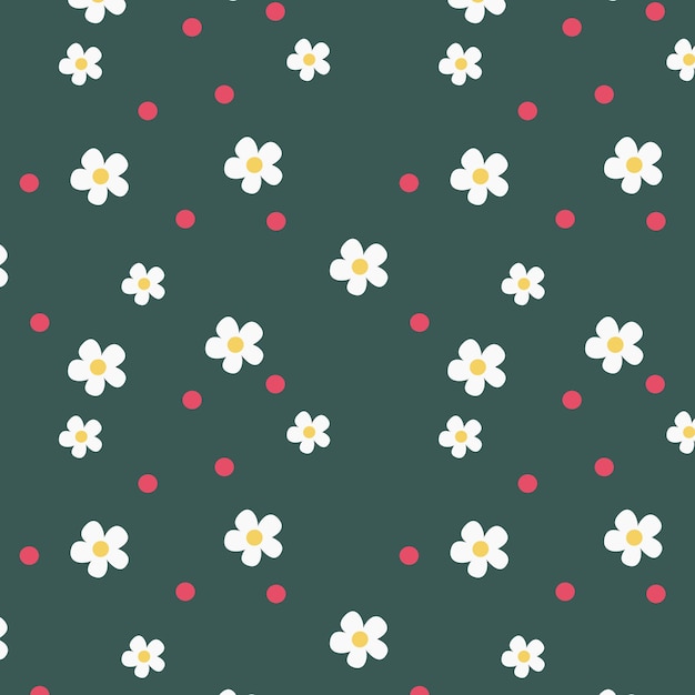 Handdrawn abstract chamomile flowers in a seamless pattern on a white background Repeatingpattern