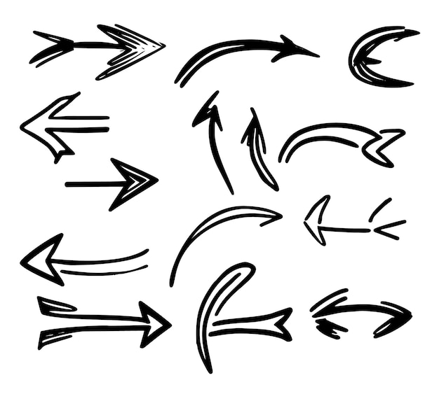 벡터 낙서 스타일의 손으로 그린 화살표 컬렉션