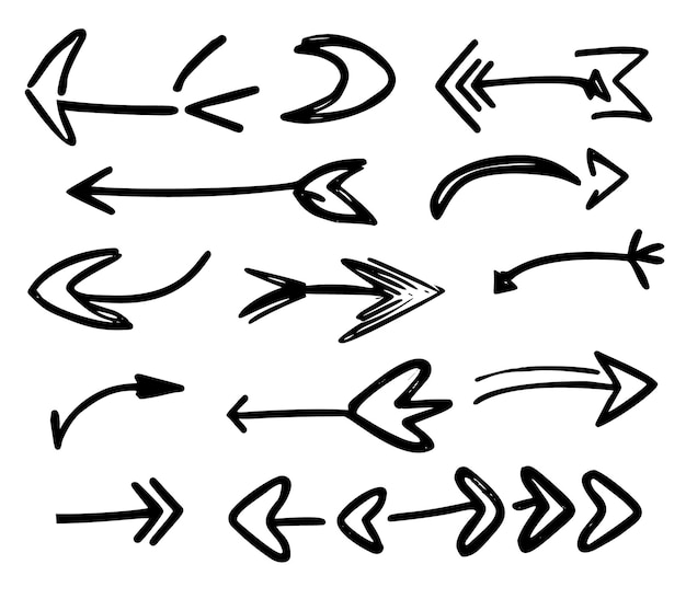 벡터 낙서 스타일의 손으로 그린 화살표 컬렉션