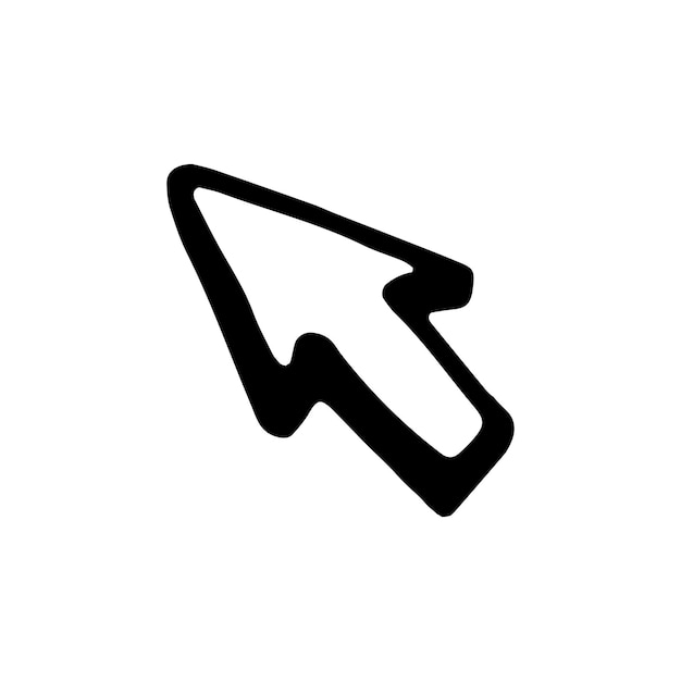 Icona di doodle del cursore freccia disegnata a mano. schizzo nero disegnato a mano. simbolo del segno. elemento decorativo. sfondo bianco. isolato. design piatto. illustrazione vettoriale.