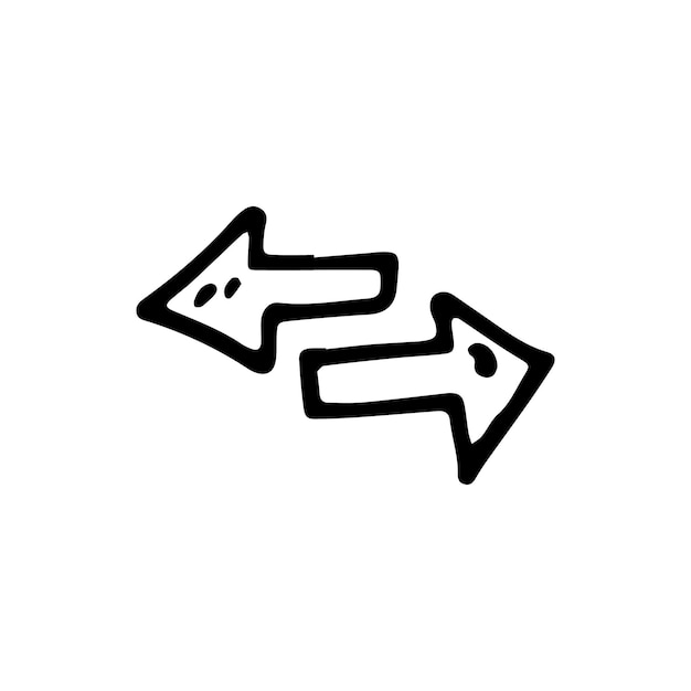 Icona di doodle di frecce disegnate a mano. schizzo nero disegnato a mano. simbolo del segno. elemento decorativo. sfondo bianco. isolato. design piatto. illustrazione del fumetto di vettore.