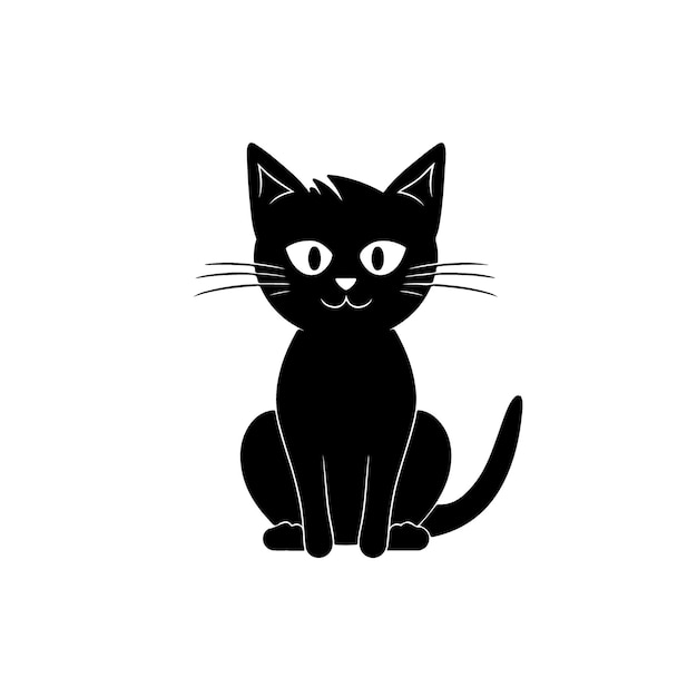 Handdrawn black cat doodle icon on white background