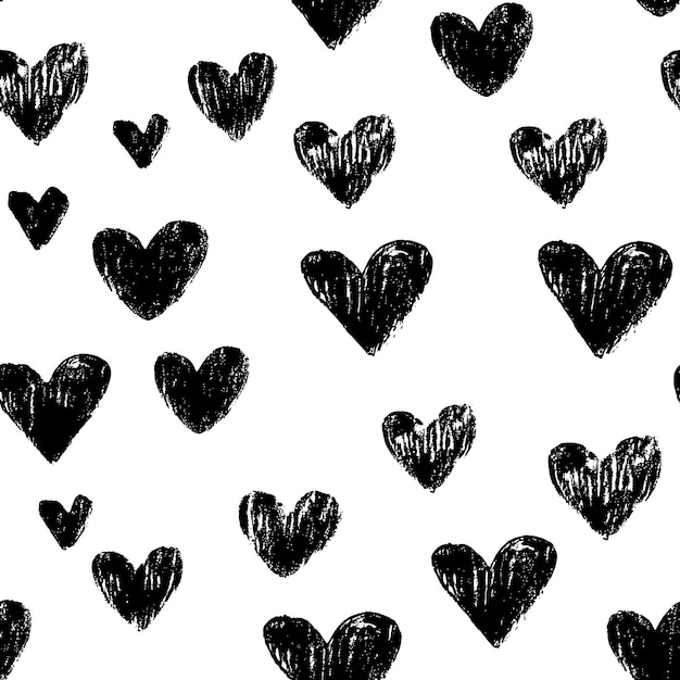 handdrawn black hearts pattern on white background