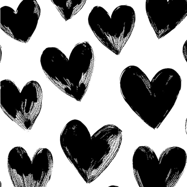 handdrawn black hearts pattern on white background
