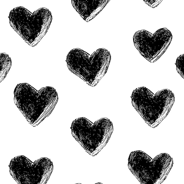 handdrawn black hearts pattern on white background