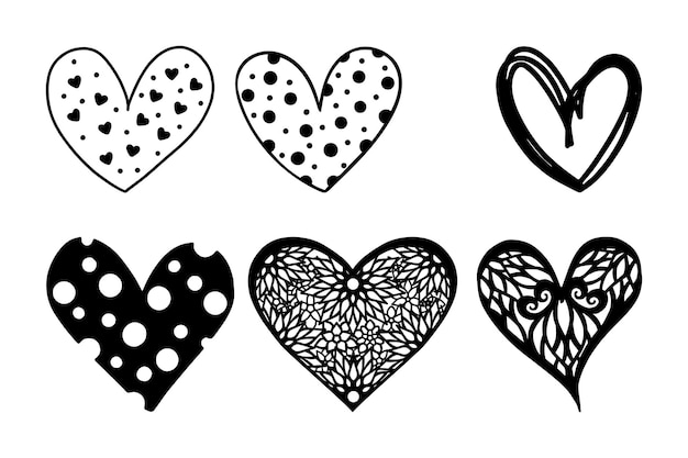 handdrawn black line heart set Valente Day