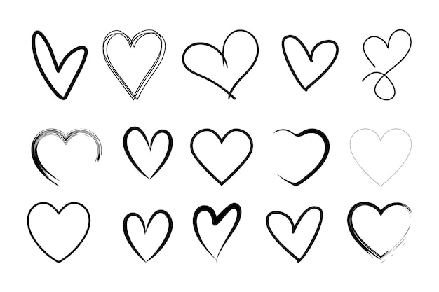 handdrawn black line heart set Valente Day