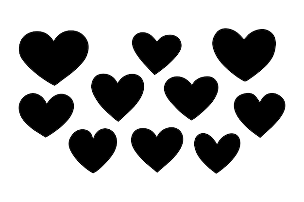 Vector handdrawn black line heart set valente day