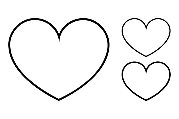 Vector handdrawn black line heart set valente day