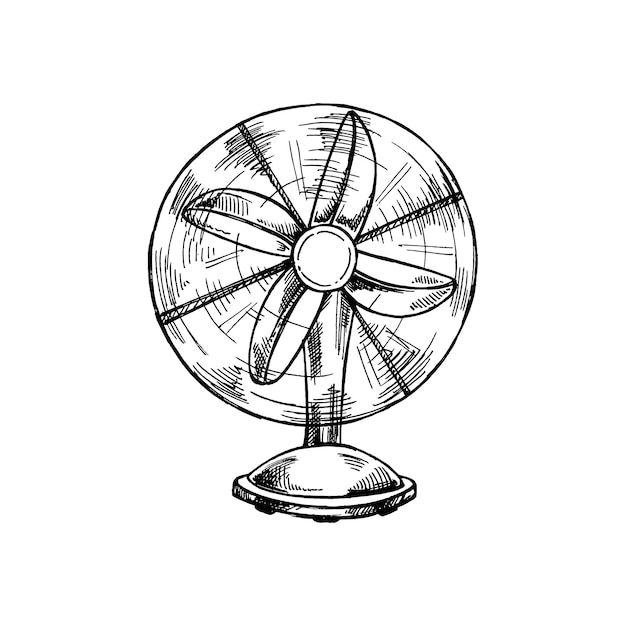 Handdrawn black sketch of fan or ventilator Retro vector illustration Doodle