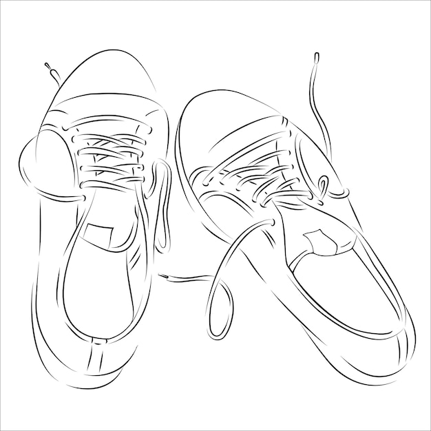 Vector handdrawn black and white sneakers in the sketch style