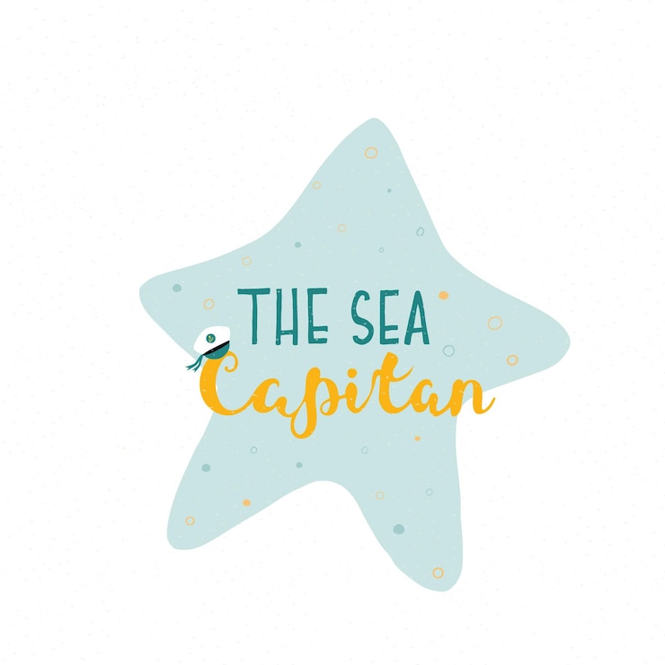Vector a handdrawn blue star and a lettering sea captain childrens poster vector illustration