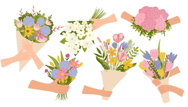 handdrawn bouquets of wildflowers in pastel colors spring holiday botanical present