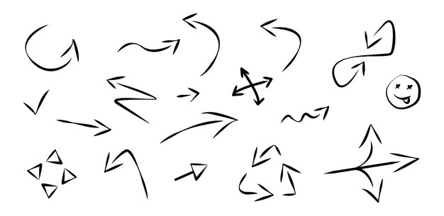 手描きのブラシ矢印コレクション 曲線要素のグラフィックイラスト