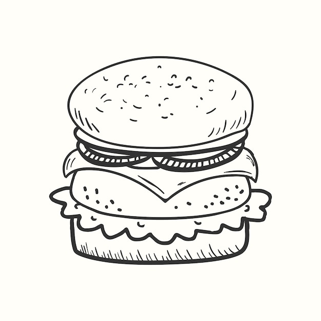 Vettore illustrazione del contorno dell'hamburger disegnato a mano vettore di hamburger fast food