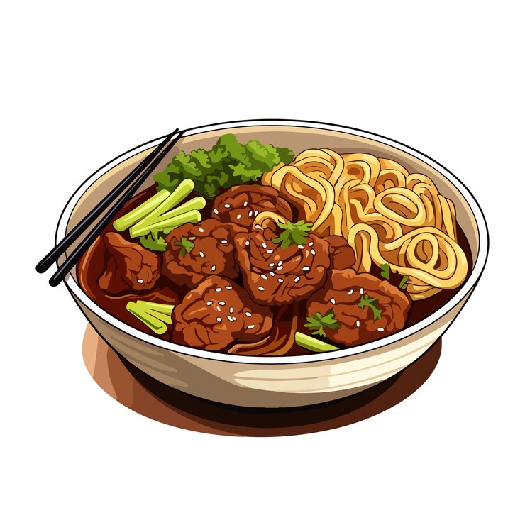 Vector 순수한 흰색 배경 handdrawn 만화 일러스트 레이 션에 handdrawn 만화 쇠고기 국수
