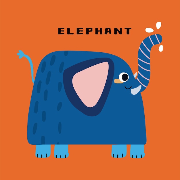 벡터 손으로 그린 만화 귀여운 파란색 코끼리 그림