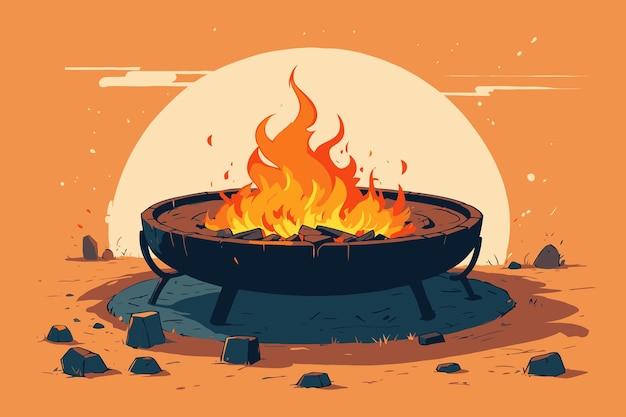 Vector handdrawn cartoon fire pit flat art illustrations in minimalist vector style