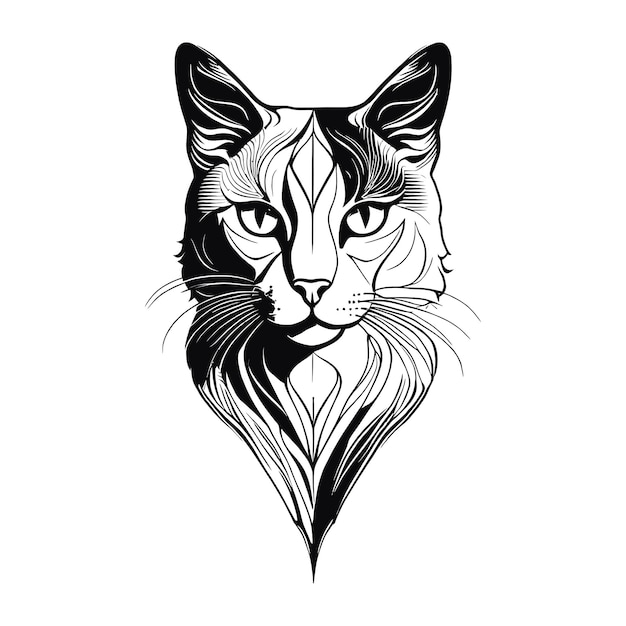 Vector handdrawn cat tattoo template