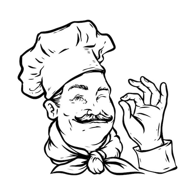 Vector handdrawn chef logo mascot delicious