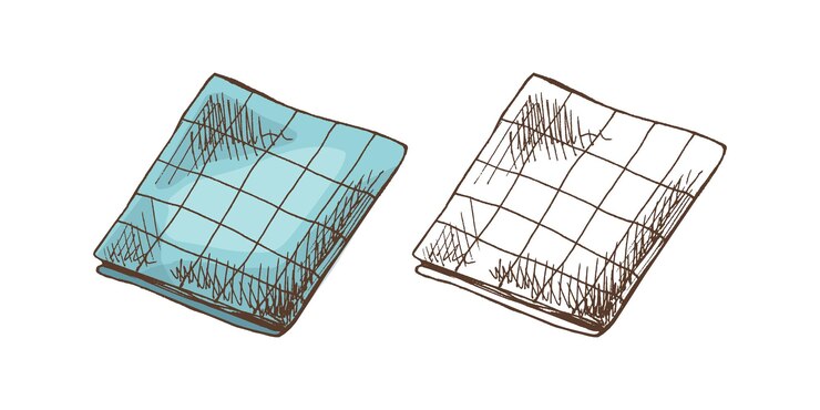 Vector handdrawn colored and monochrome vector sketch of a textile napkin