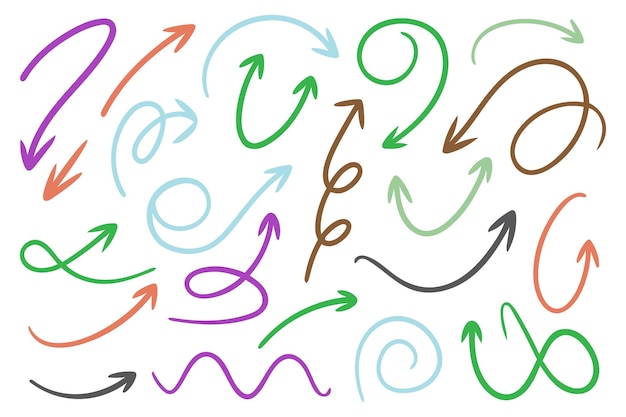 HandDrawn Colorful Curved Arrows Vector Set