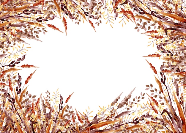 ベクトル 手描きのカラフルな水彩花の秋のフレーム