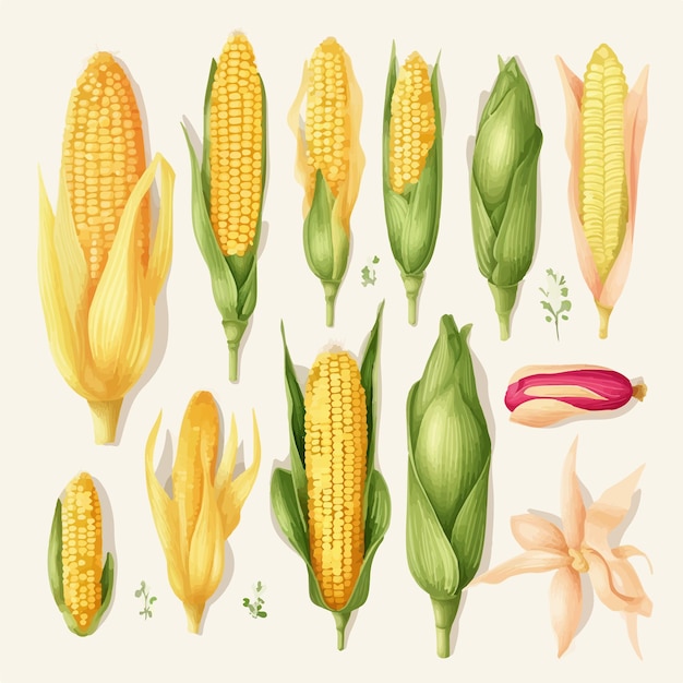 Handdrawn Corn cob illustrations in a rustic style