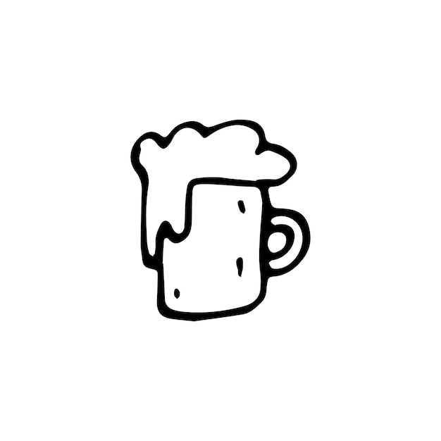 Handdrawn cup of beer doodle icon. Hand drawn black sketch. Sign symbol. Decoration element. White background. Isolated. Flat design. Vector cartoon illustration.