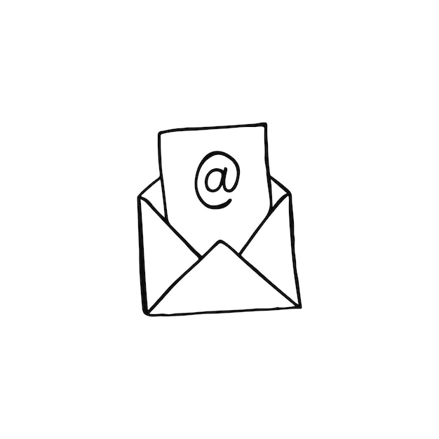 HandDrawn Doodle of an Email Envelope With AtSign on Paper