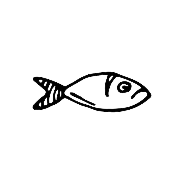 Handdrawn doodle fish icon. hand drawn black sketch. sign symbol. decoration element. white background. isolated. flat design. vector illustration.