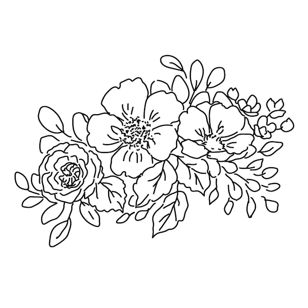 handdrawn doodle flowers on white background