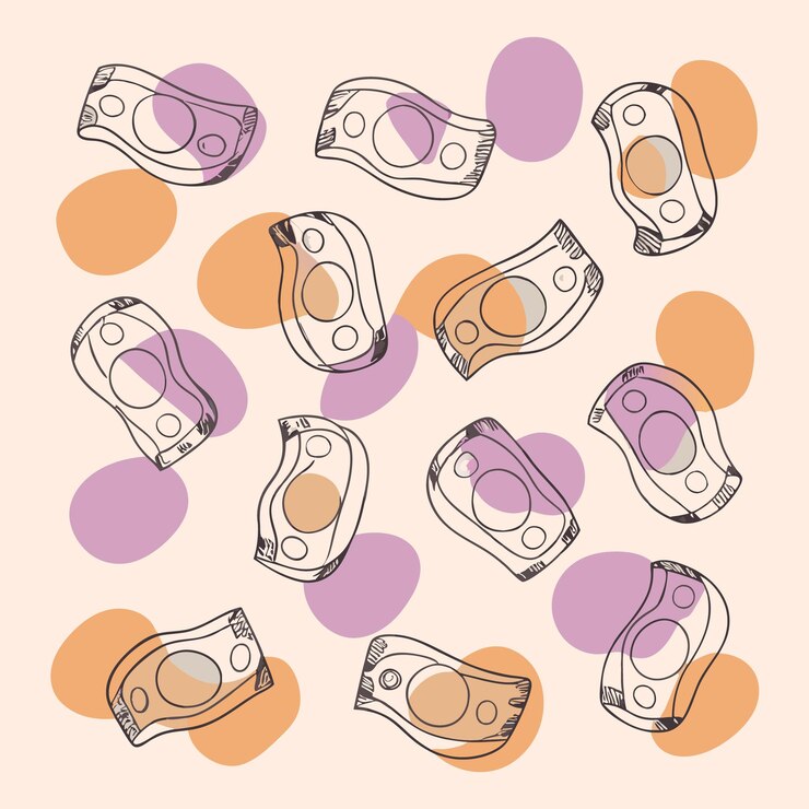 Handdrawn doodle of money bills with abstract shapes in pastel colors