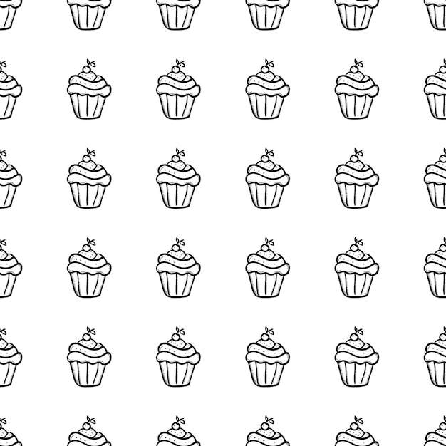 Handdrawn doodle seamless pattern cake icon. hand drawn black sketch. sign symbol. decoration element. white background. isolated. flat design. vector illustration.