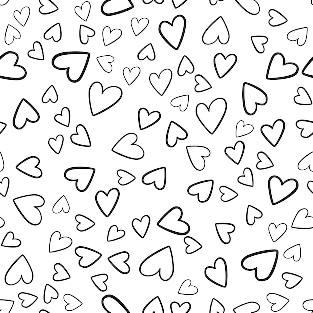 Handdrawn doodle seamless pattern with hearts