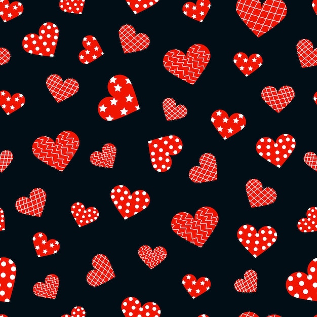 Handdrawn doodle seamless pattern with hearts