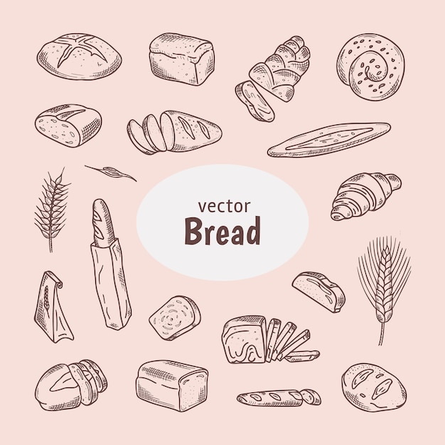 Handdrawn doodle set of bakery products