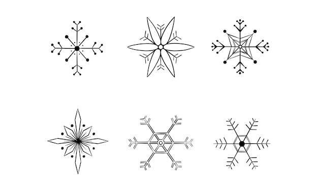 Vettore set di fiocchi di neve doodle disegnati a mano