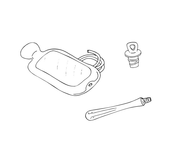 Handdrawn Enema with a heating pad Vector doodle illustration