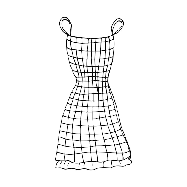 Vector handdrawn fashionable women's dress in retro style