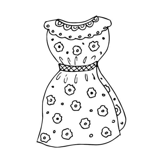 Handdrawn fashionable women's dress in retro style