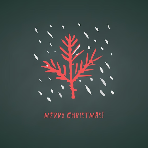 手描きお祝いクリスマスと新年カード休日アイコン シンボル ツリーと書道挨拶碑文緑黒板背景ビンテージ スタイル インク ブラシ スケッチ