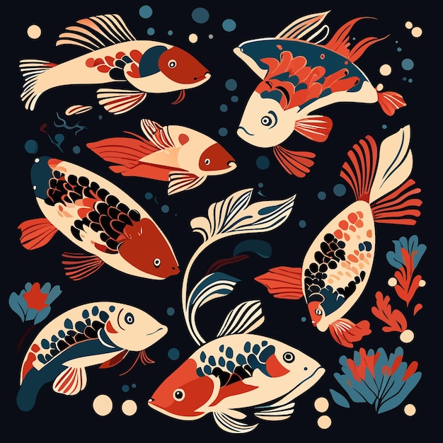 Vector handdrawn fish icons for web design