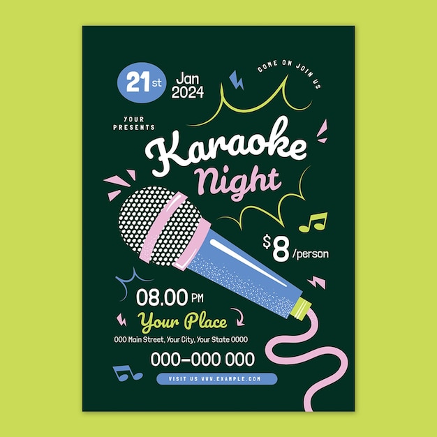 handdrawn flat design karaoke night poster