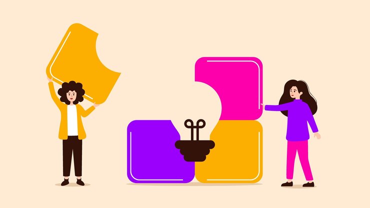 Vector a handdrawn flat illustration depicting collaboration to generate new ideas foster creative